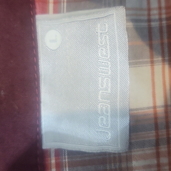 JEANSWEST Orange Red Gray Plaid Pearl Snap Pocket Roll-Tab Western Shirt - Picture 3 of 15